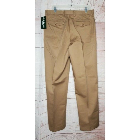L.L. Bean WF Dress Chino Plain Front Classic Fit Men Dark Khaki Size 35 Pants - Picture 8 of 12